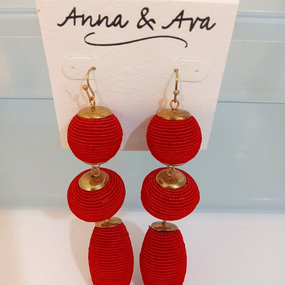 Anna And Ava Earrings Red Dangle Drop Fish Hook Backings Long Stylish MSRP $30